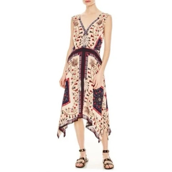 Sandro Handkerchief Hem Sleeveless Silk Floral Dress - Picture 1 of 7